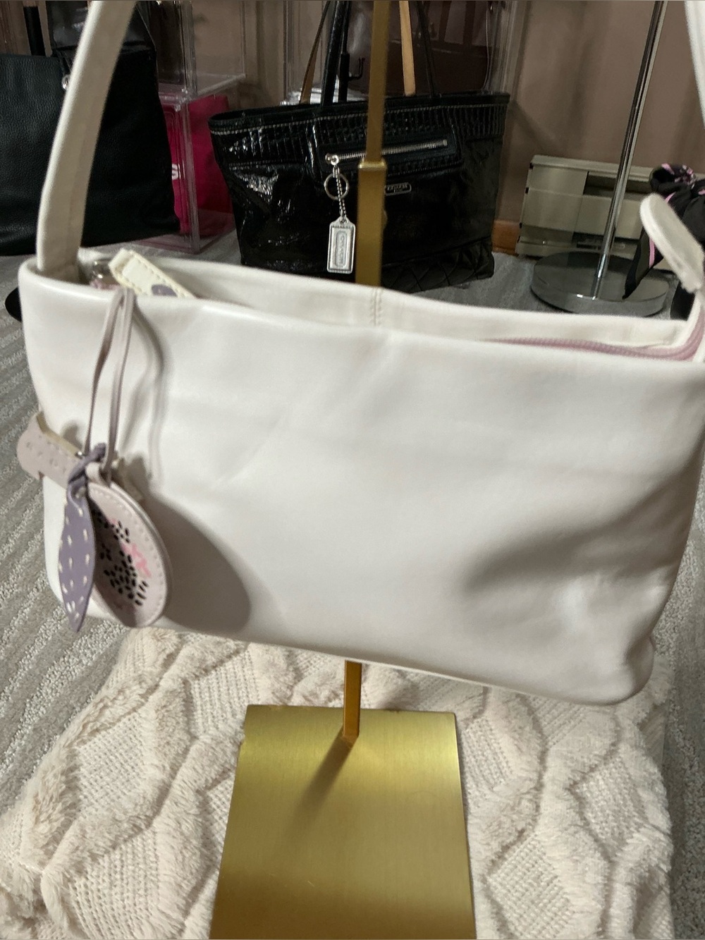 Radley London Ivory Soft Leather Shoulder Bag/Scottie Dog Charm/Small Hobo Purse - Picture 11 of 14